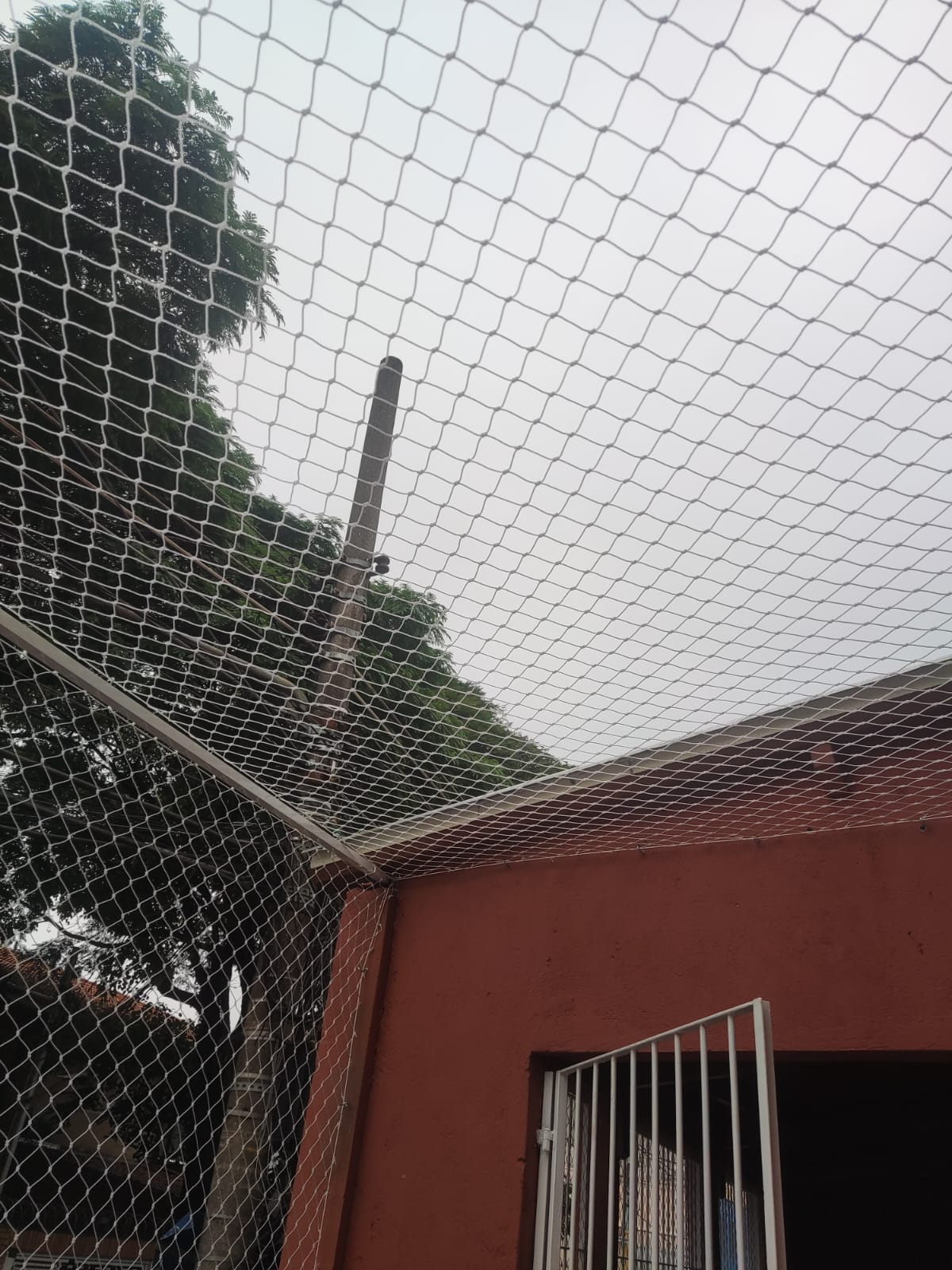 Rede de proteção cobrindo área externa de residência